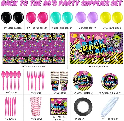 Miniatura 2 de Chengu 176 piezas de decoraciones de fiesta de los 80 – suministros de fiesta de cumpleaños temática de los años 80 con fondo de regreso a los 80,