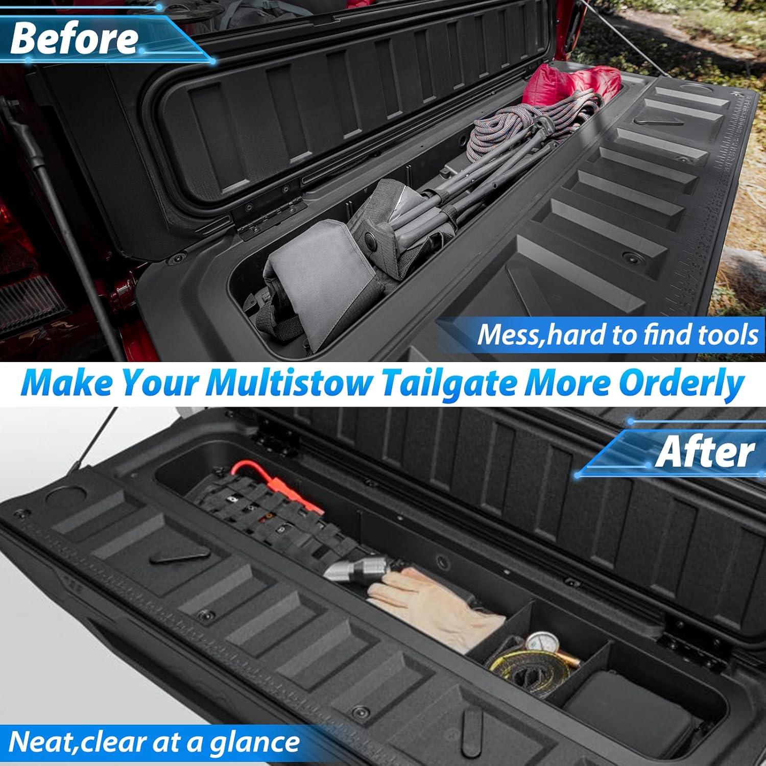 Tailgate Organizer Compatible with Chevy Colorado/GMC Canyon 2026 2025 2024 2023 | Tailgate Cargo Nets, Dividers, D-Rings Compatible with Chevy Colorado/GMC Canyon Accessories 2023+