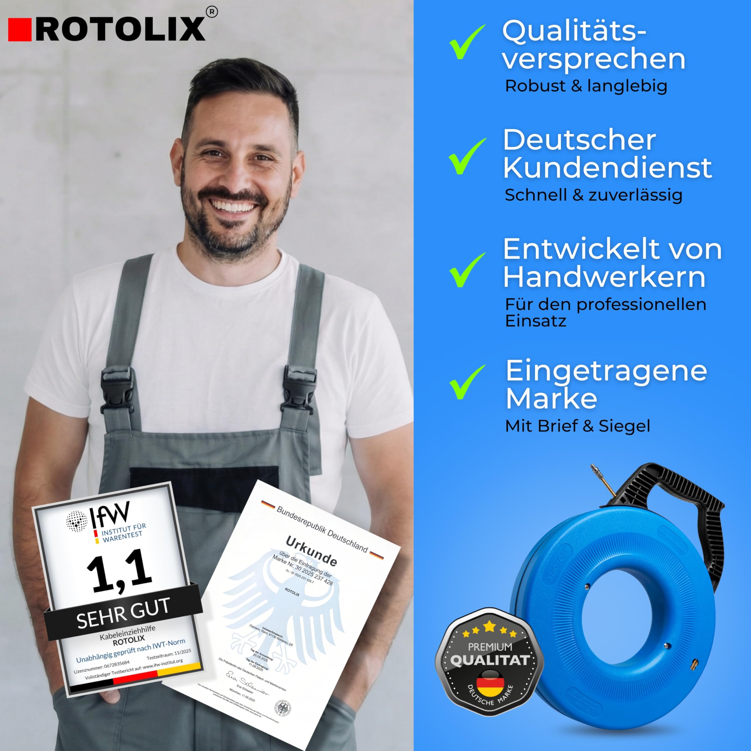 Kabeleinziehhilfe – Einziehspirale, 30m Kabel Einzugshilfe für Leerrohr mit Premium-STAHL-Seil & 200 KG Zugkraft | Einziehhilfe – Zugdraht für Elektro & Glasfaser