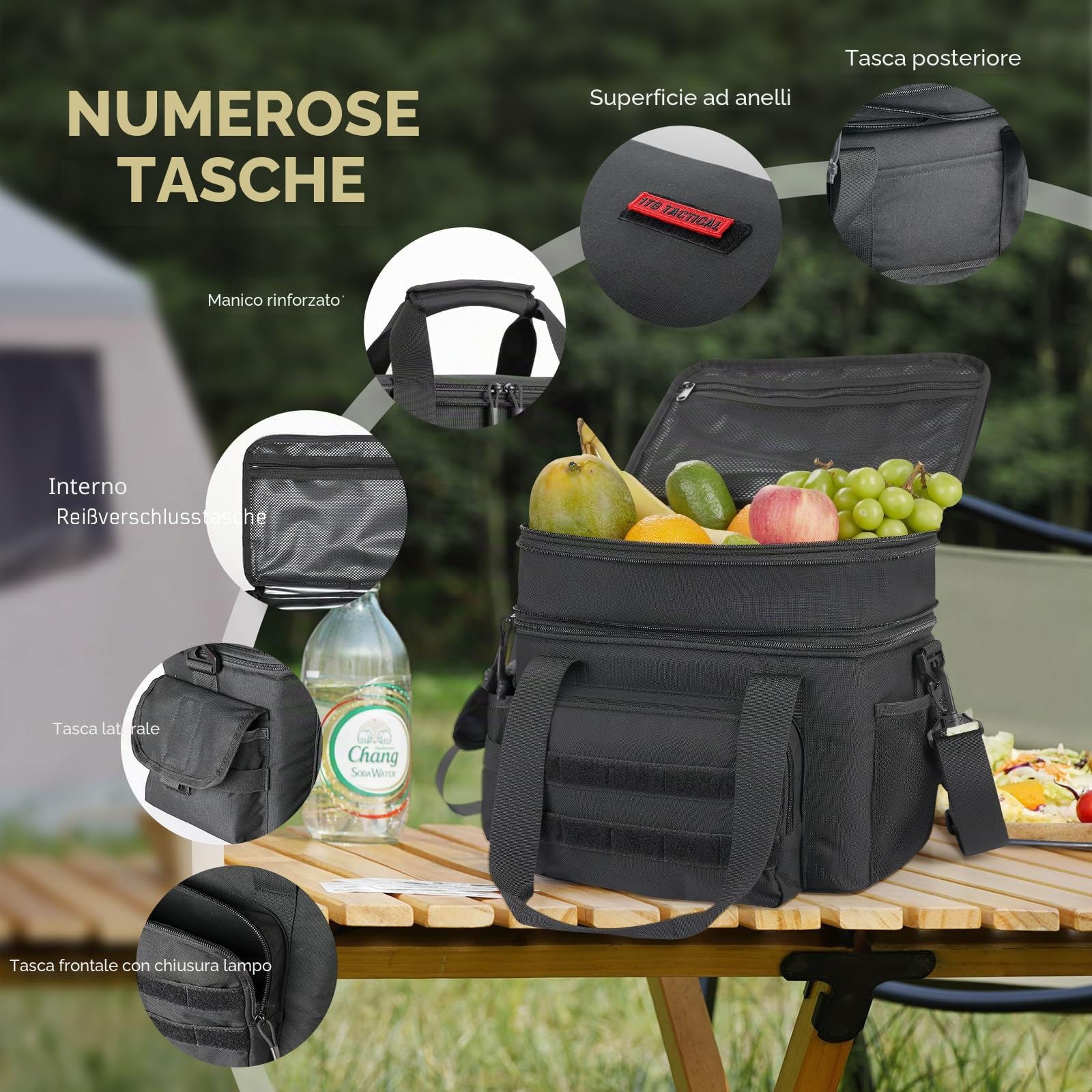 1TG Tactical Borsa Pranzo Isolata, 18L-26L Lunch Box Espandibile Borsa Termica Grande Impermeabile con Tracolla, Borsa Pranzo Riutilizzabile per Lavoro, Viaggi, Campeggio, Picnic, Spiaggia
