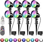 MEIKEE 15W RGBW LED Landscape Spotlights with Remote and 4.9FT Cord | RGB Color Changing IP66 Waterproof Outdoor Pathway Lamp, Landscape Lighting for Christmas Halloween Festival Party, 8 Pack