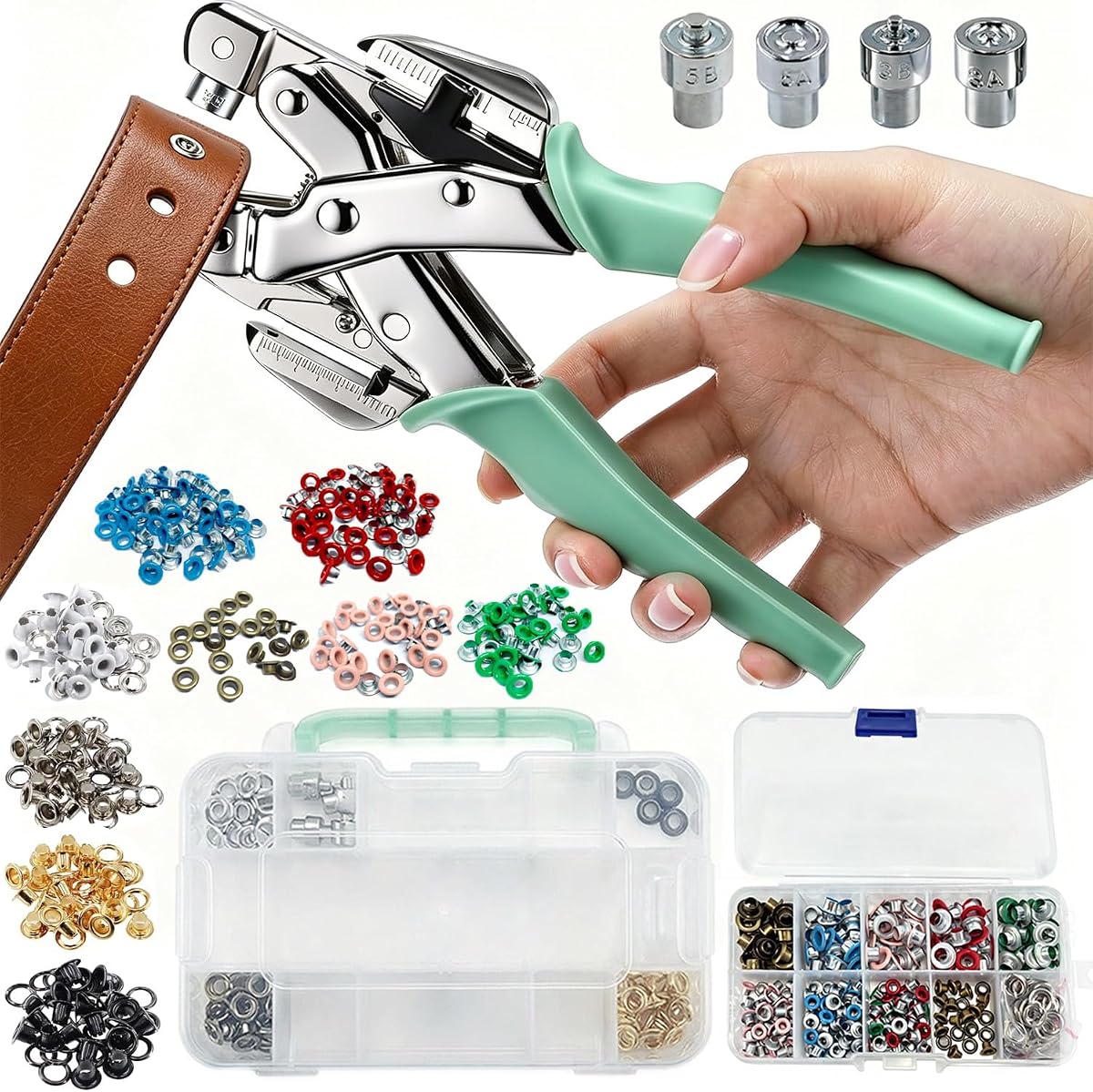 Grommet Tool Kit Leather Hole Punch Plier Puncher with 360 Sets Color Metal Eyelets for DIY Fabric Canvas Craft Projects