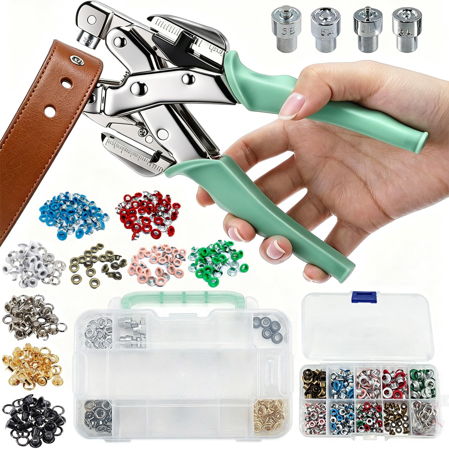 Grommet Tool Kit Leather Hole Punch Plier Puncher with 360 Sets Color Metal Eyelets for DIY Fabric Canvas Craft Projects
