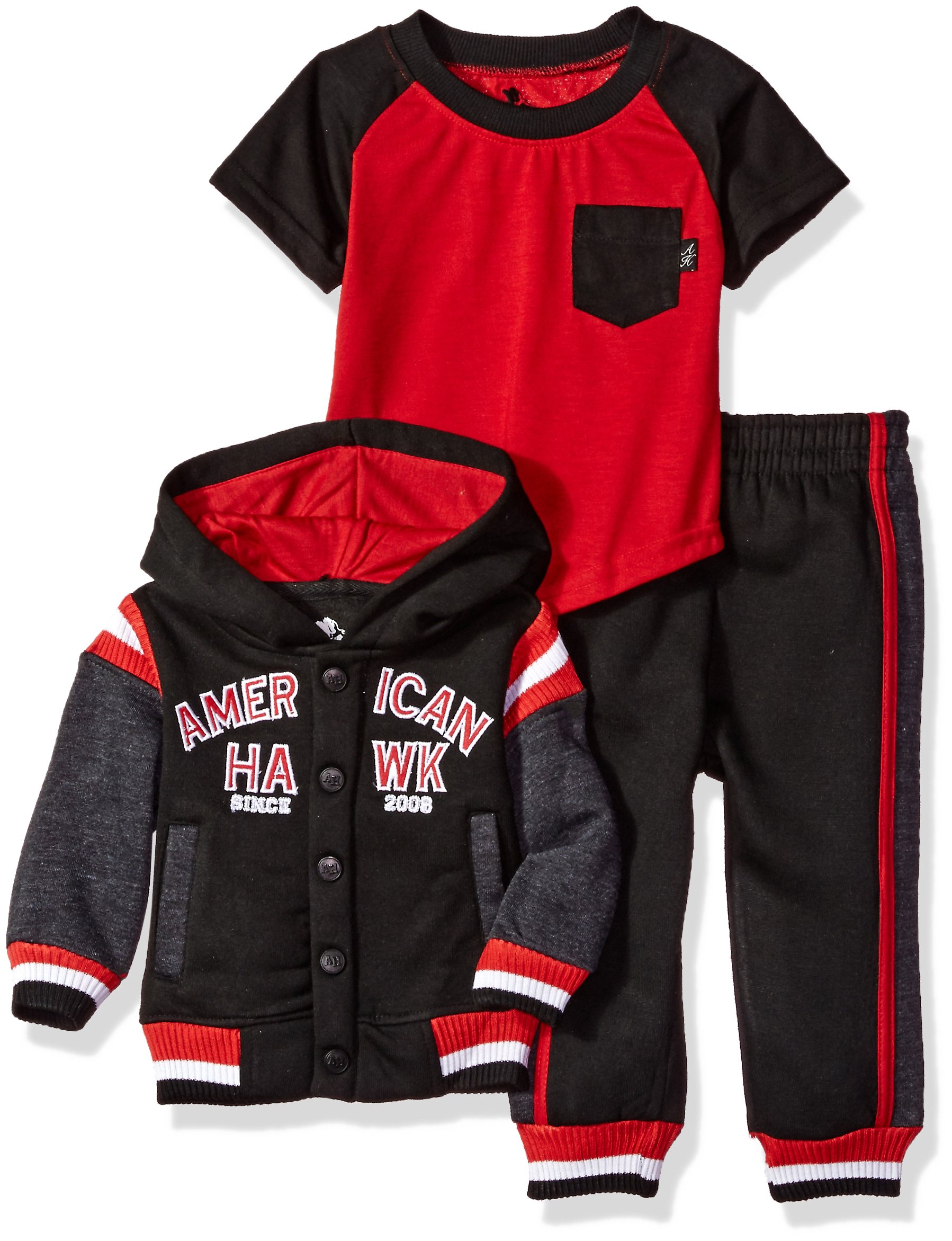American Hawk Baby Boys 3 Piece Jog Set (More Styles Available), Black, 18M