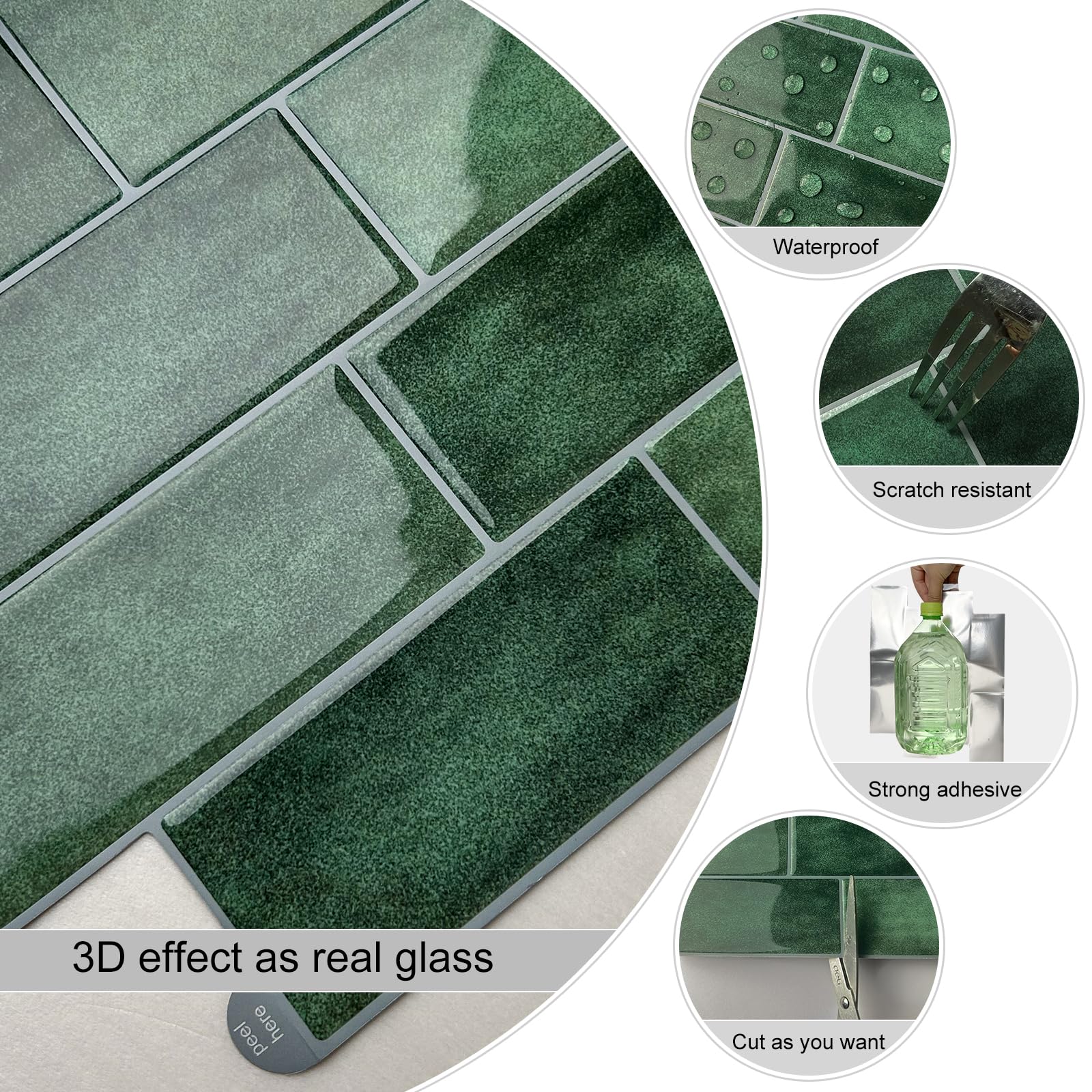 Neukids Salbeigrüne Klebefliesen - 50 Stück 15x15cm, Selbstklebend Für Küche & Bad