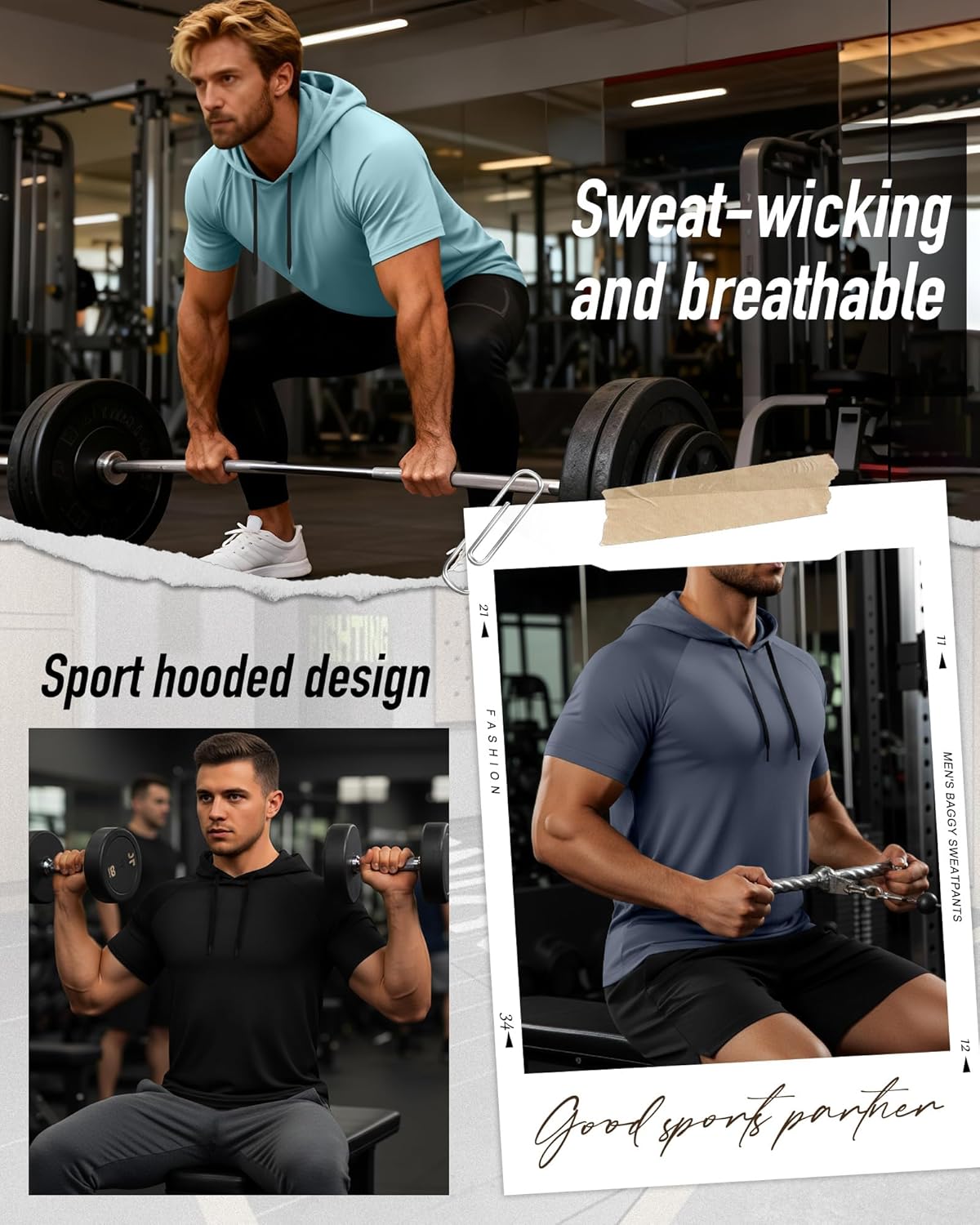 Ficerd 3 Pack Men's Short Sleeve Hoodie Workout Shirts Comfy Running Active Athletic Pullover Sweatshirt - Image 3