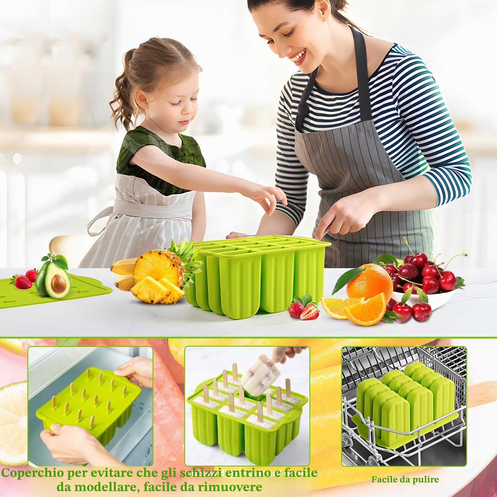 FAMKEEP Stampi per Crema,Ghiaccioli in Silicone Stampo, Silicone Stampi per Gelato senza BPA, DIY Stampi Riutilizzabili di Gelati 12 Cavità in Silicone, Stampo Ghiaccioli per Bambini Adulti