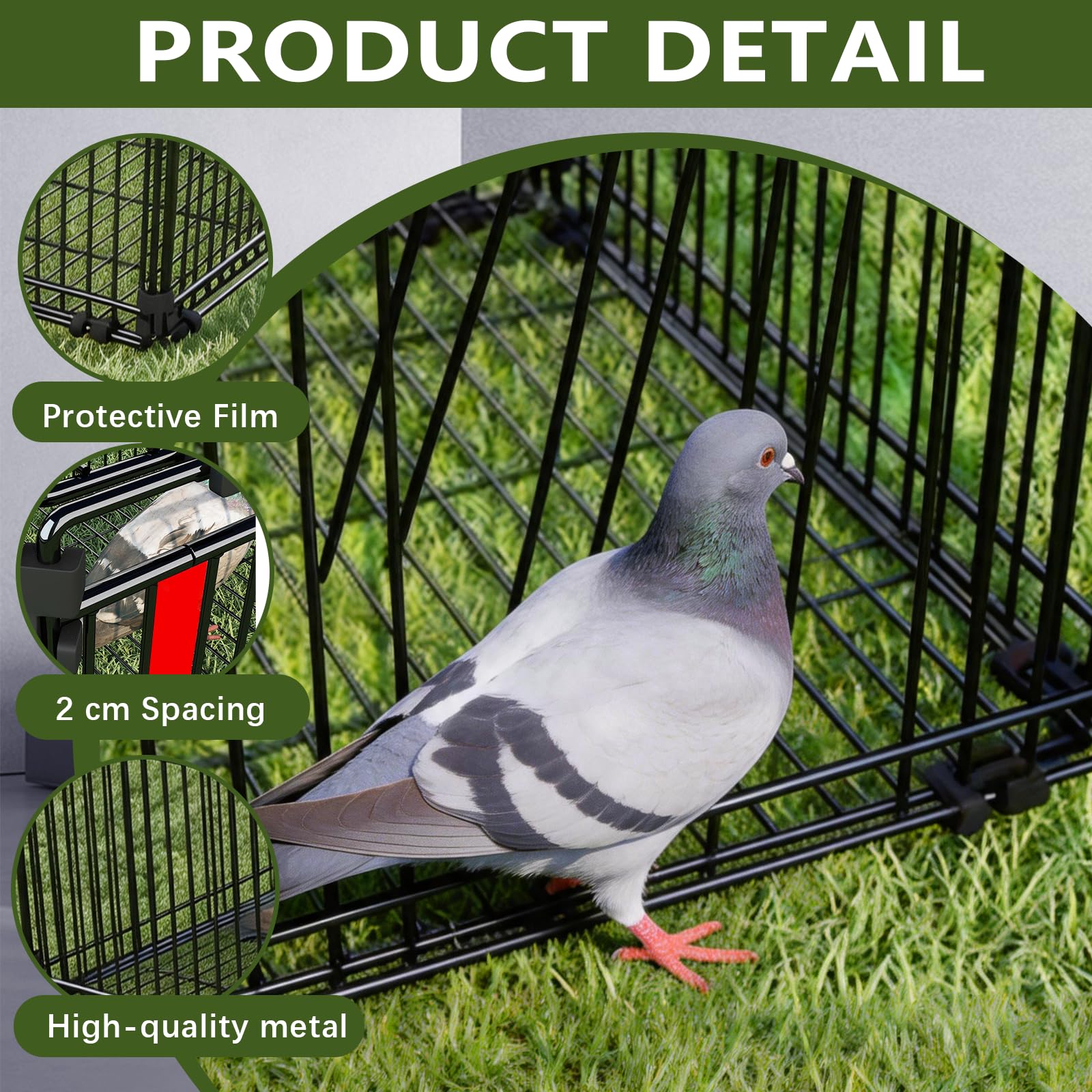 Gabbia Per Piccioni Pieghevole, Gabbia Per Uccelli Colombaia In Metallo Gabbias Per Piccoli Animali Con 4 Ingressi Unidirezionali E Botola Sul Tetto Per Giardino Balcone Cortile 60x40x26 Cm