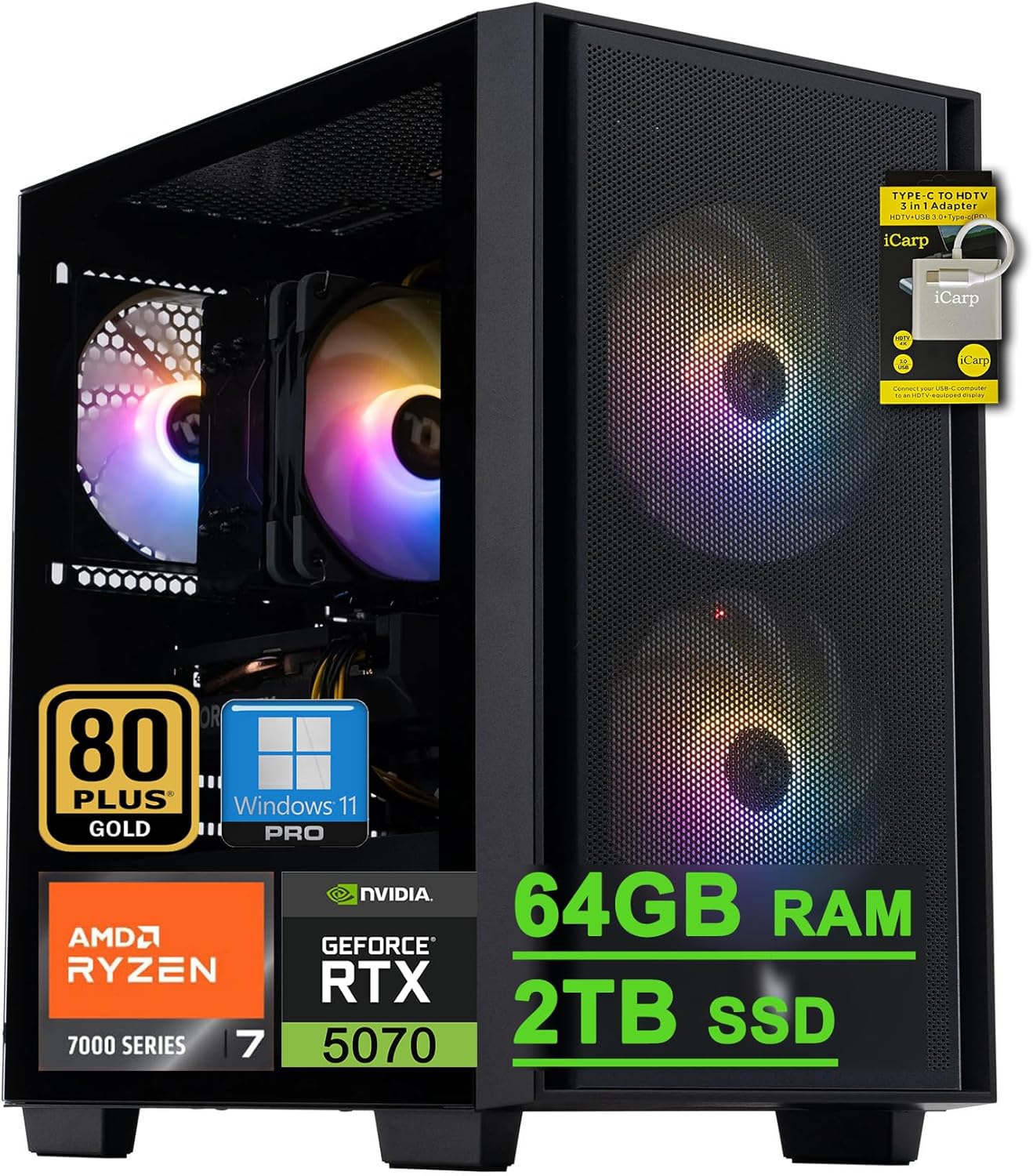 acer Nitro 60 Gaming Desktop Computer AMD Octa-core Ryzen 7 7700 (>i9-13900H) 64GB DDR5 2TB SSD GeForce RTX 5070 12GB GDDR7 DLSS4 (Up to 988 AI Tops) 850W 80+ Gold PSU Type-C Win11Pro ICP Hub acer Nitro 60 Gaming Desktop Computer AMD Octa-core Ryzen 7 7700 (>i9-13900H) 64GB DDR5 2TB SSD GeForce RTX 5070 12GB GDDR7 DLSS4 (Up to 988 AI Tops) 850W 80+ Gold PSU Type-C Win11Pro ICP Hub