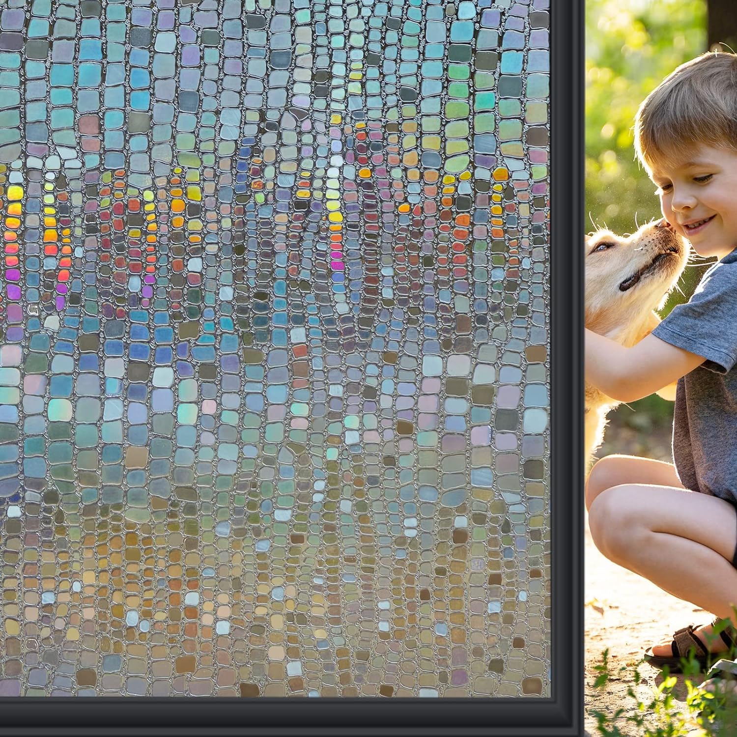 Lifetree Stained Glass Window Film: 3D Rainbow Window Film Privacy Anti ...