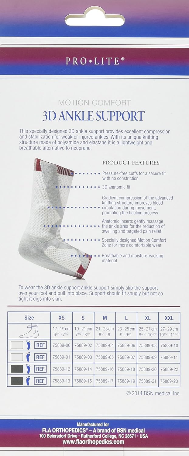 Prolite 3D Right Ankle Support Braces, White/Gray, Large