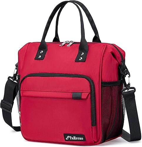 Fiambrera roja para mujeres para el trabajo, bolsa de almuerzo aislada para mujeres adultas, bolsa de almuerzo a la moda para damas