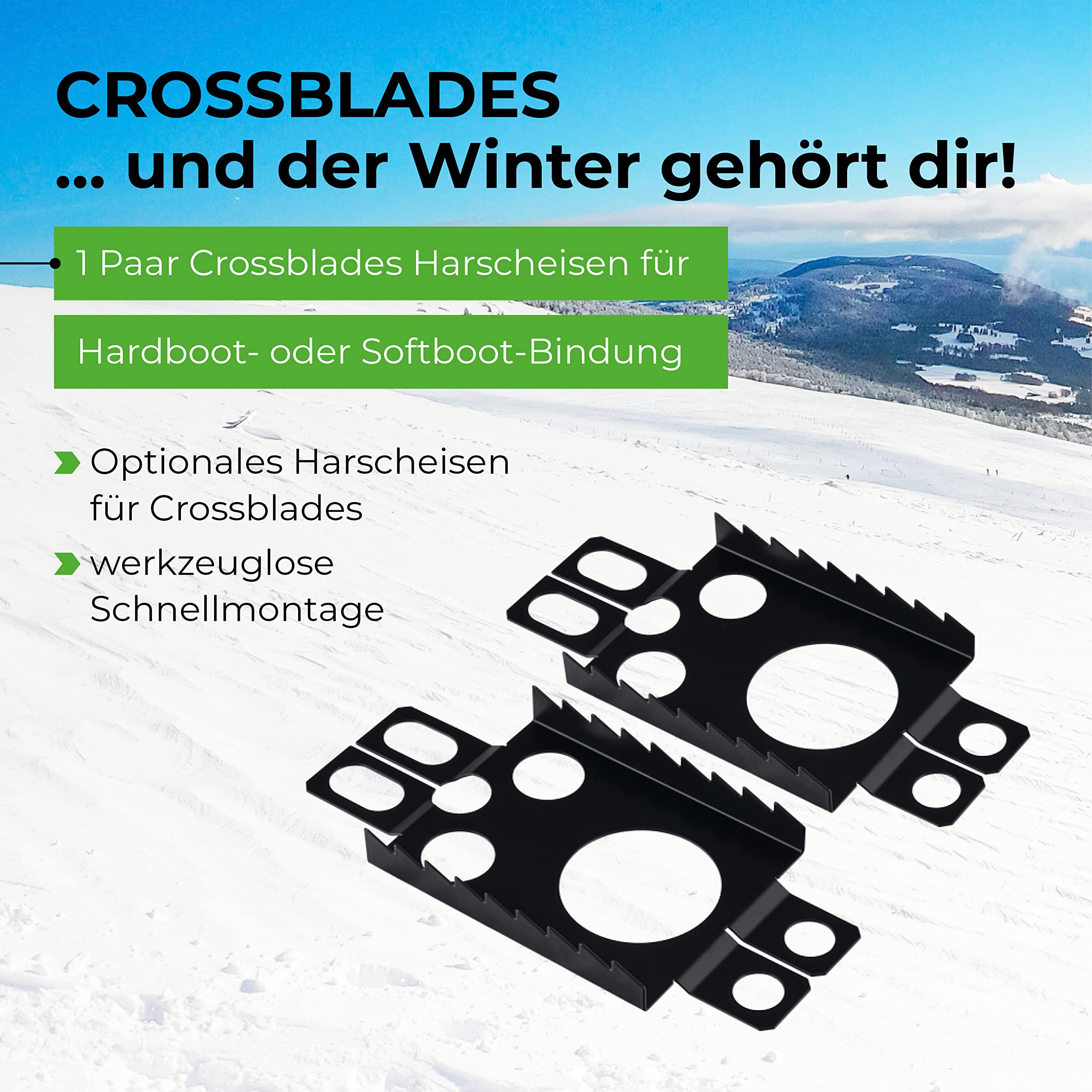 Harscheisen Schneeschuhe Schwarz I 3in1 Schneeschuh zum Steigen, Fahren & Gleiten I Weltneuheit - Schneeschuhe zum Skifahren I Gleitschuhe