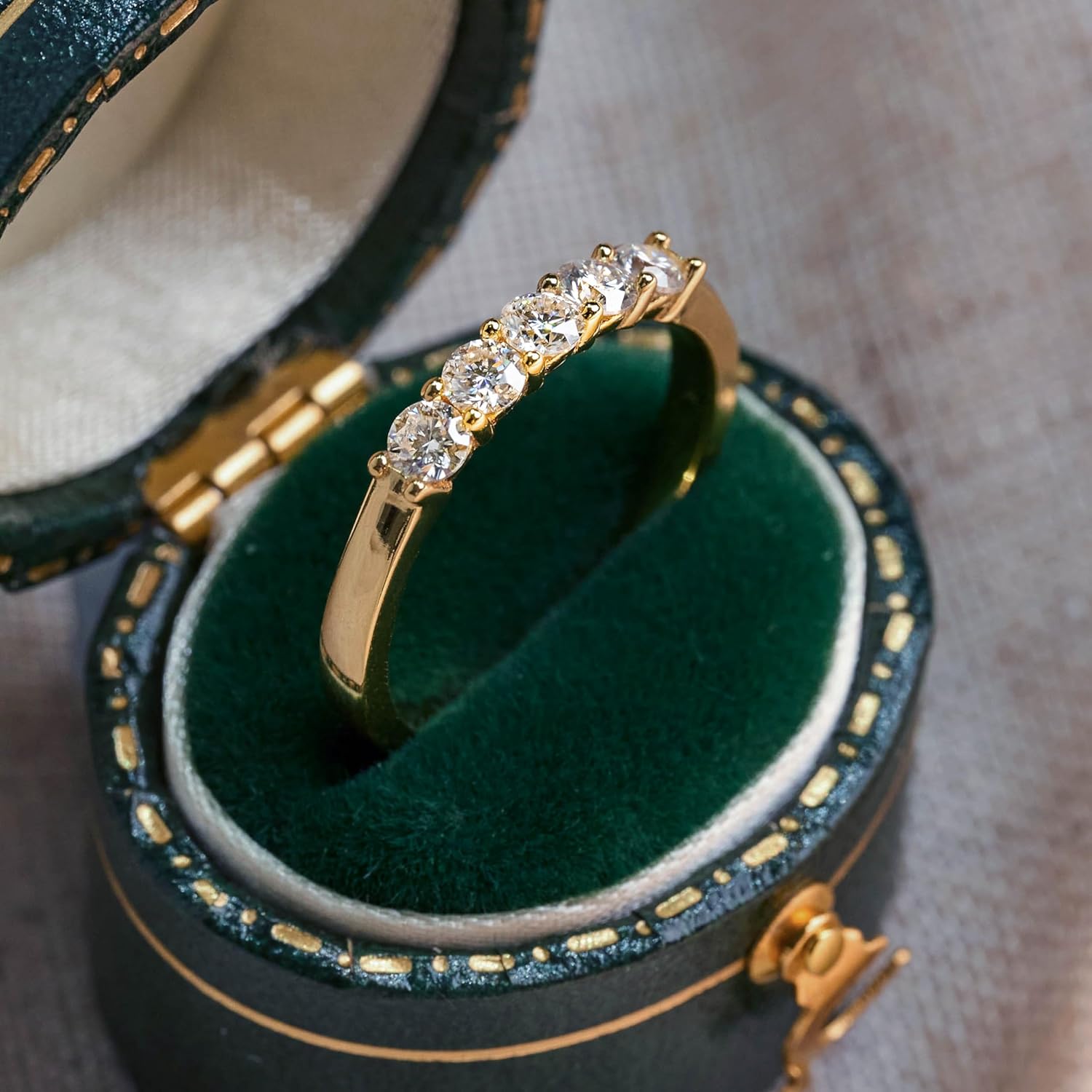 Moissanite Half Eternity Rings for Women, 5 Stone 2.5ct D Color VVS1 18K White Gold Plated S925, Lab Created Diamond Engagement Wedding Promise Ring for Wife Mom Her Size 6-9 - Image 2