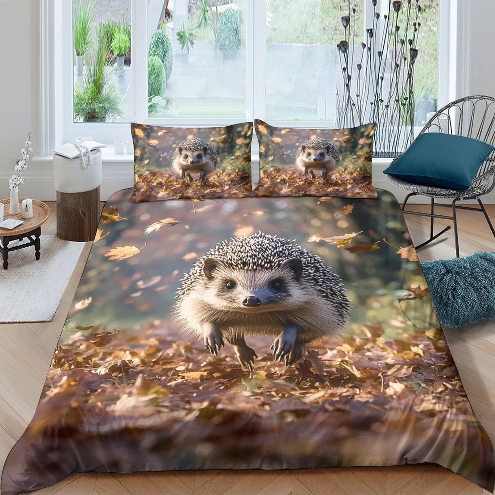 Ctjqhvkz Style-4 3D Printed Autumn Forest Hedgehog Fitted Sheet Microfiber Soft Bed Cover For Bedroom Dorm Mattress Protection Decor Single（135X200cm）