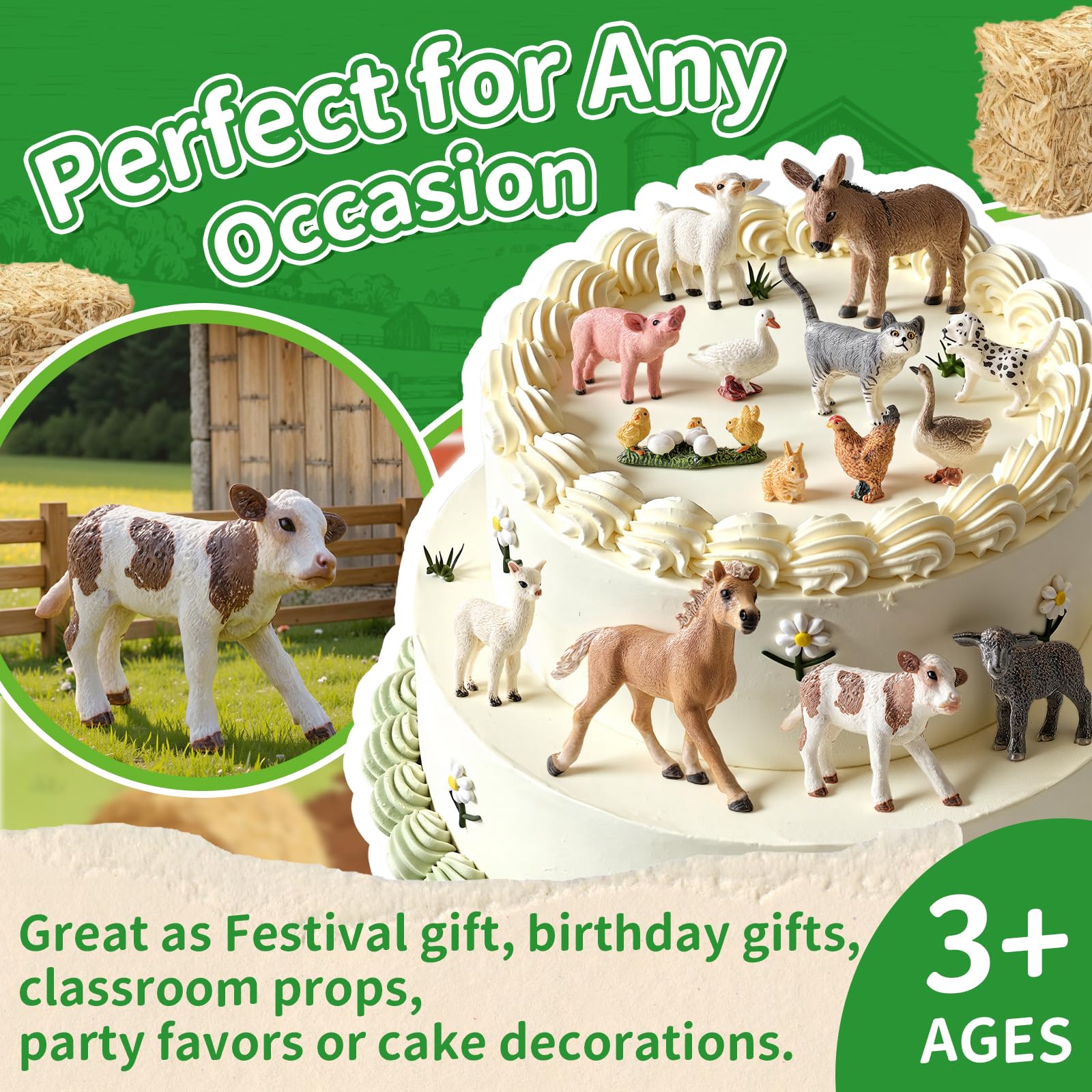 Juego de 14 cifras de animales de granja para bebés de 3 a 5, cifras de animales de granja para niños de 3 a 7, juguetes preescolares de granja para niños y niñas, regalos de cumpleaños