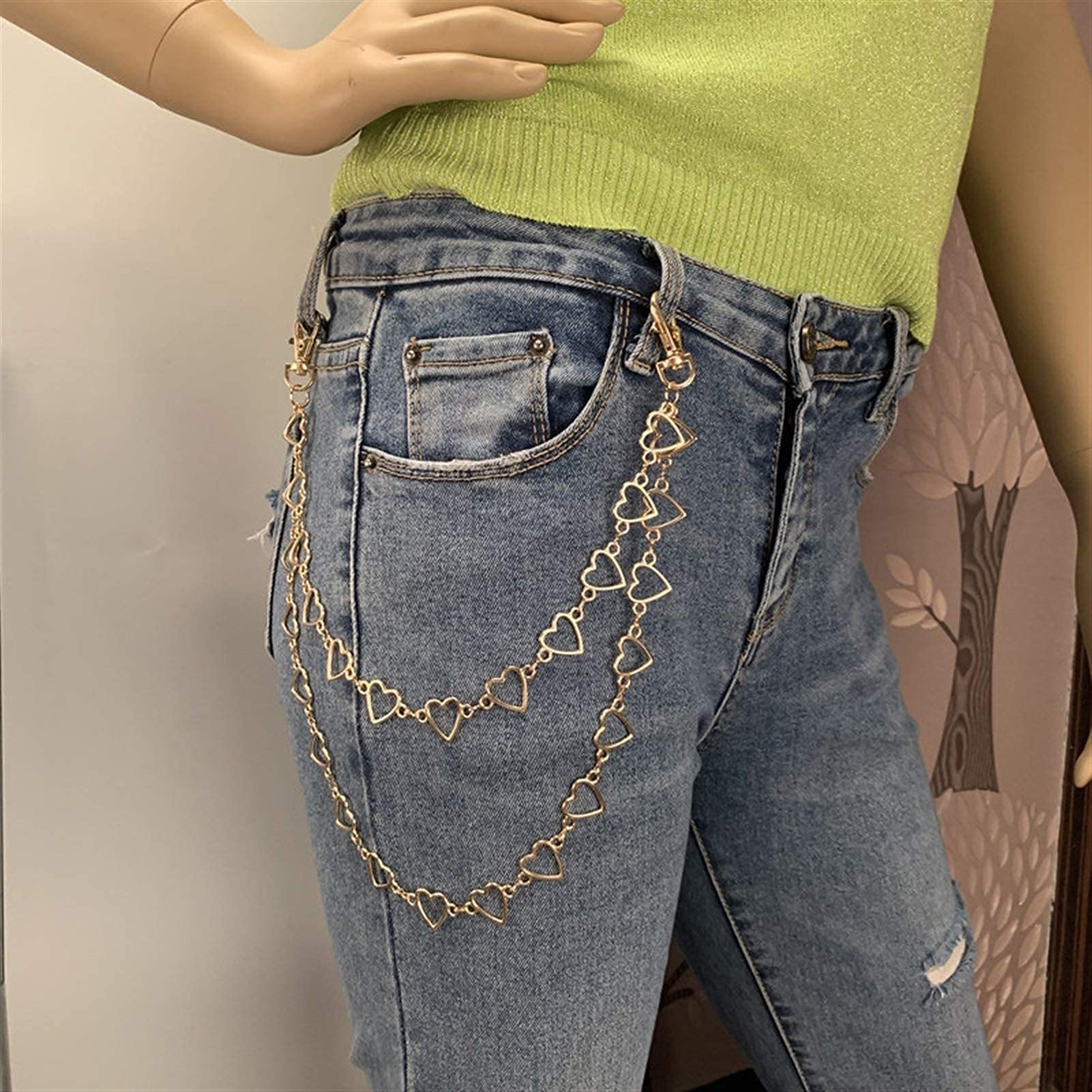 multi-layer broek taille ketting hartvormige parel sleutelhanger broek jeans sleutelhanger sleutelhanger mode-sieraden Broek Portemonnee Kleding Accessoires