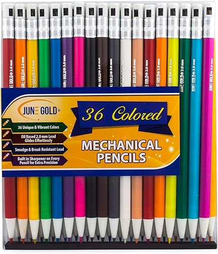 Miniatura 9 de June Gold 36 lápices mecánicos de colores únicos de 0.08 pulgadas y 72 lápices mecánicos, plomo HB #2 de 0.028 in, repuestos adicionales