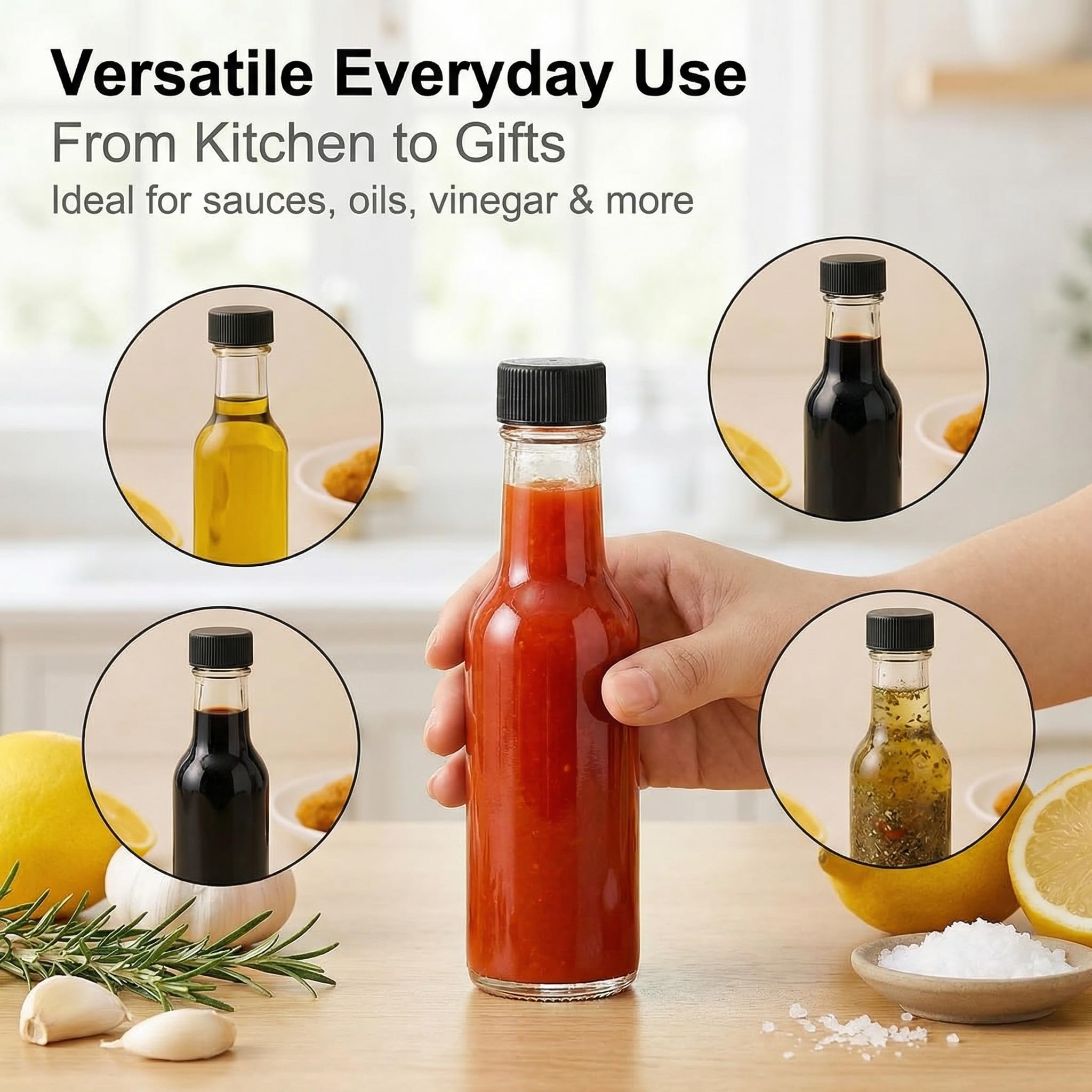 WERTIOO Ölflasche 150 ml, 21 Stk Olivenöl Flasche, Ölspender Glas mit Schrumpfkapseln, Essig und Ölflaschen set Perfekt zum Aufbewahren von Saucen und Getränken
