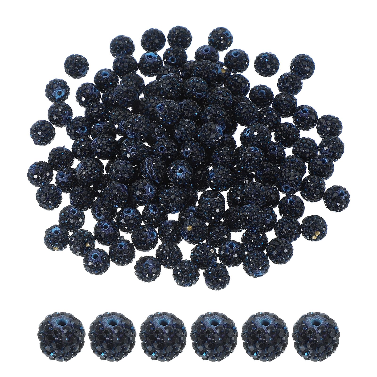 PATIKIL 100 Pcs Blue Black Round Rhinestone Beads for Jewelry Making 10mm Disco Ball Sparkle Crystal Clay Beads with Hole for Bracelet Necklace DIY Crafting