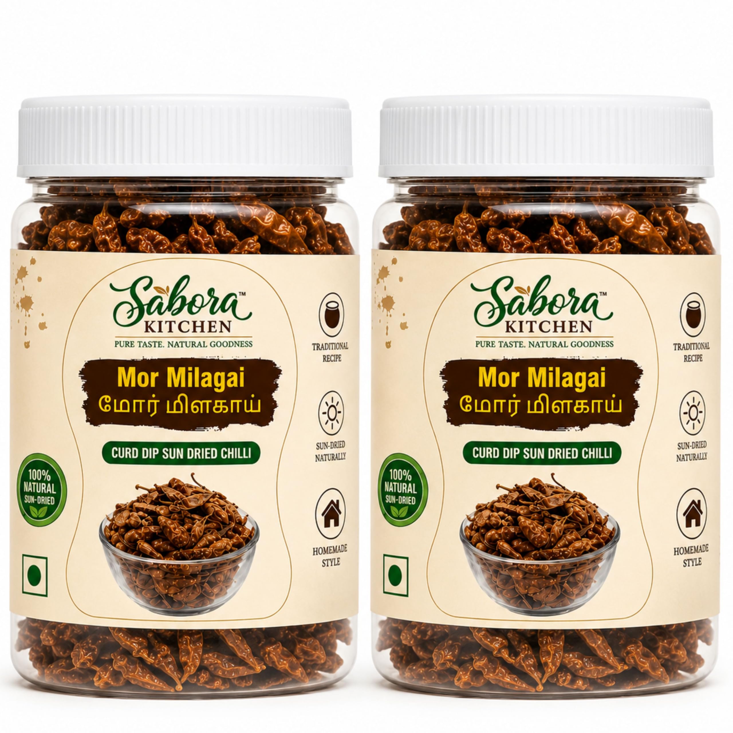 Sabora Kitchen Mor Milagai (மோர் மிளகாய்) Pack of 2 (2 X100g) | Traditional Sun Dried Curd Chilli | Homemade Style | Ready to Fry | Crispy Side Dish for Thayir Sadam | Vegetarian-image-41