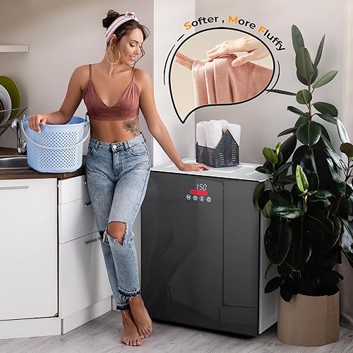 Miniatura 6 de EUHOMY Secadora de ropa portátil de 1.5 pies cúbicos, secadora compacta de 850 W con manguera de escape, acabado espejo, panel táctil LCD, 4 modos