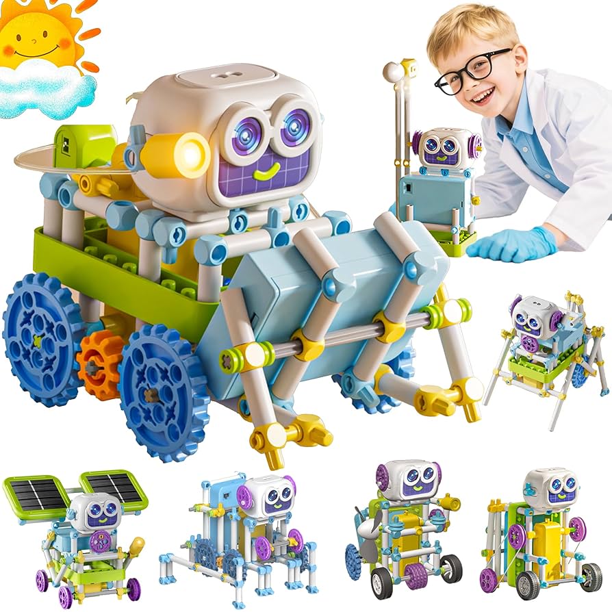 Children playing with interactive STEM building kits and educational toys