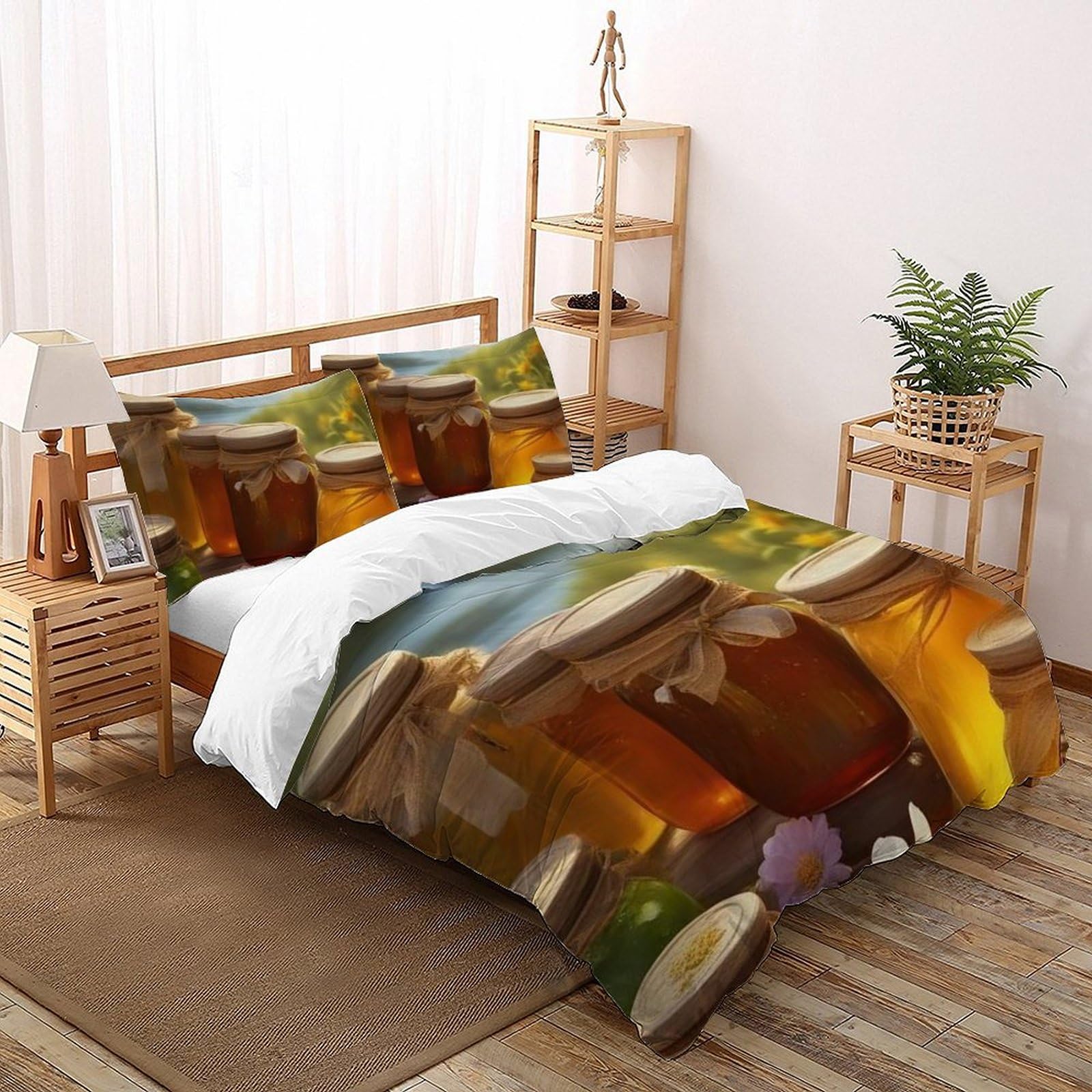 Housse de couette abeille 260x220cm avec 2 taies d'oreiller en microfibre