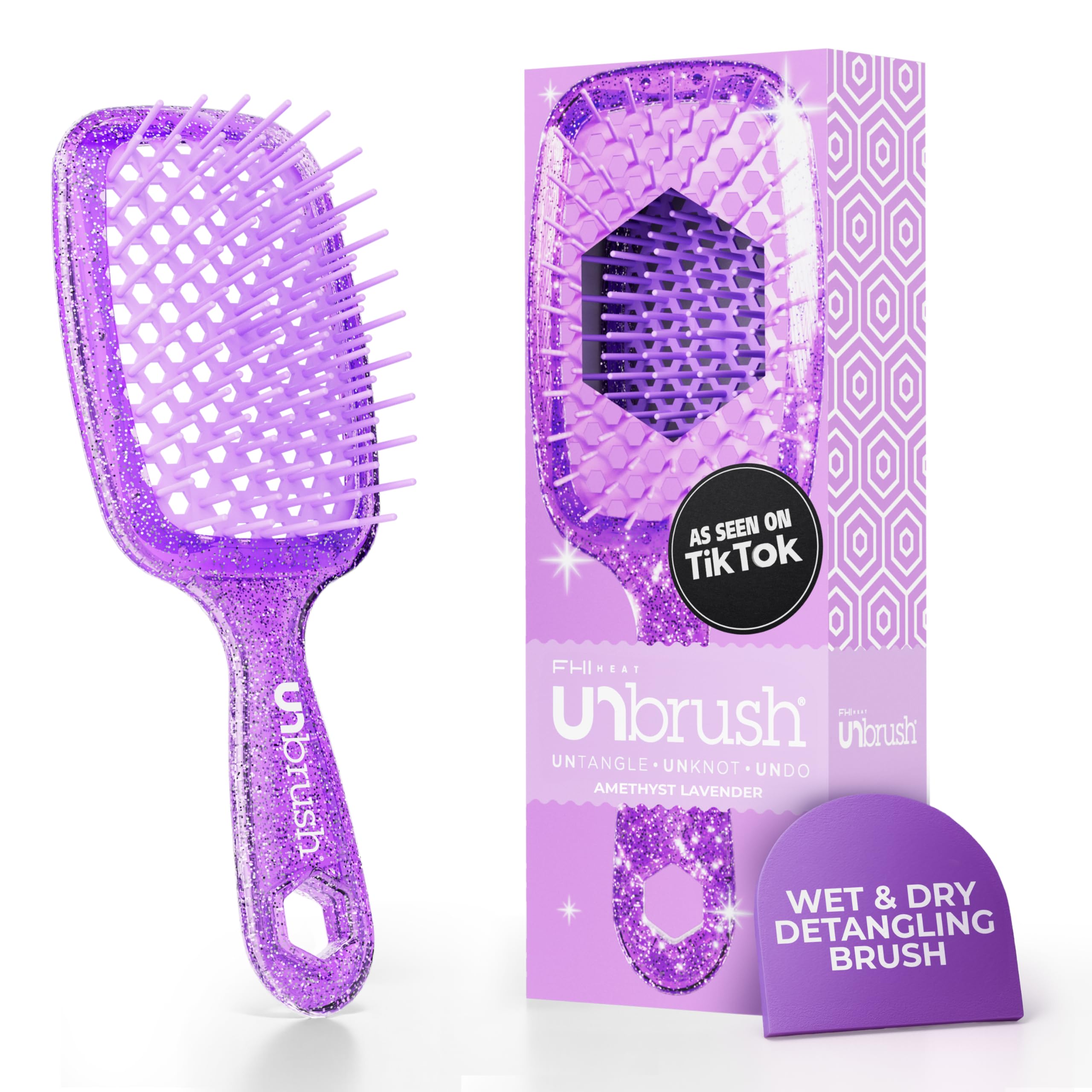 UNbrush Detangling Brush for Pain-Free Brushing on All Wet or Dry Hair Types — Durable DuoFlex Anti-Static Bristles, Lightweight Handle, Vented Hair Brush