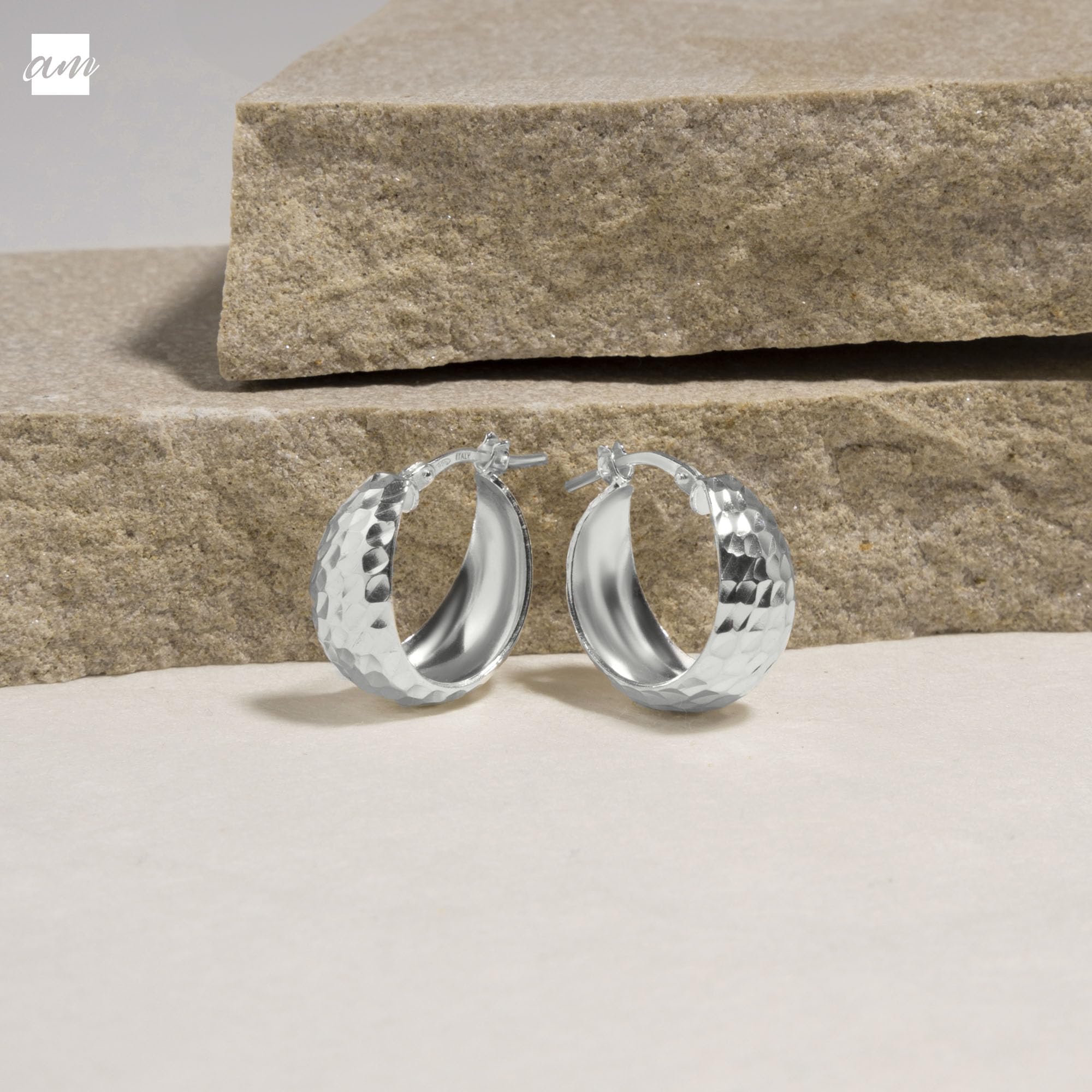 Amberta Pendientes de aro gruesos de plata de ley 925 hechos a mano para mujer