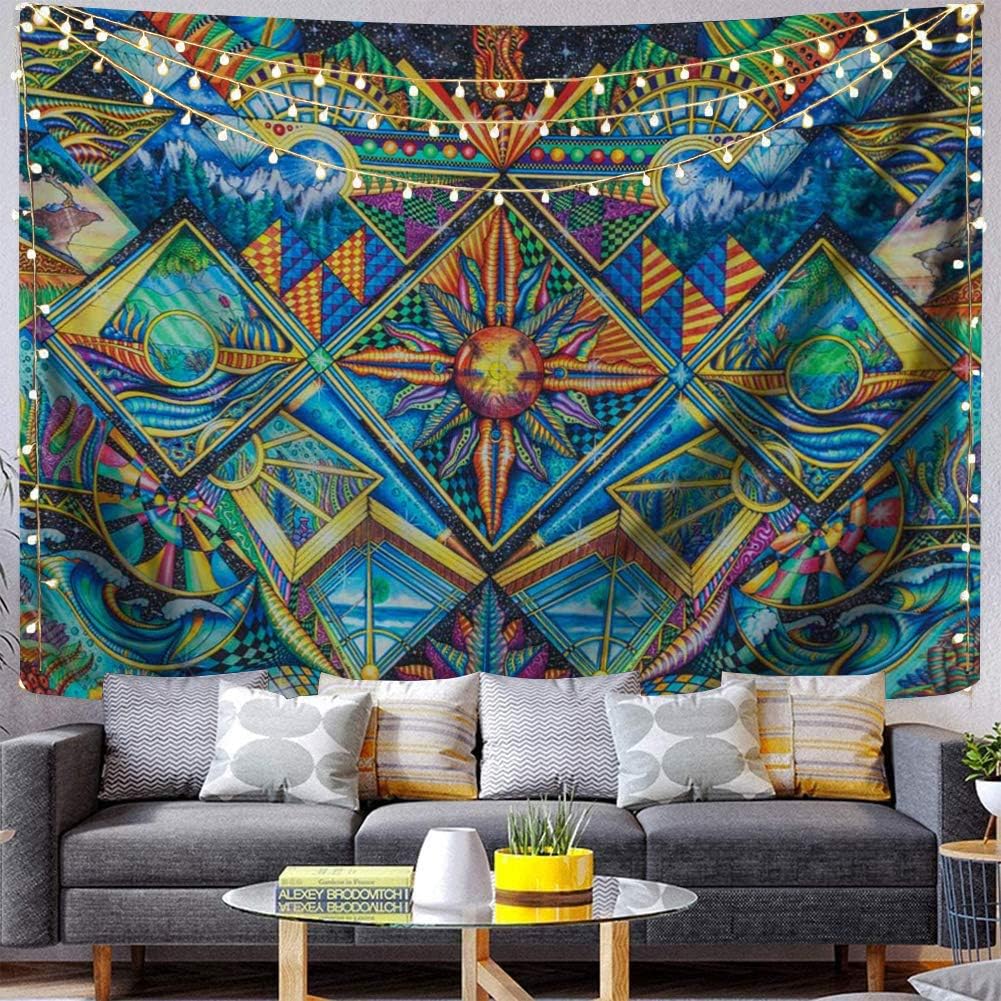 Qchengsan Psychedelic Tapestry,Trippy Tapestry Wall Hanging Surreal Abstract Tapestries Multiple Color Hippie Tapestry Mysterious Abstract Tapestry for Bedroom Living Room Decor (Y02, 78x59 inches)
