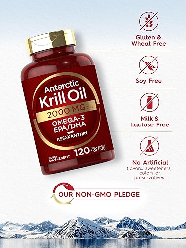 Miniatura 5 de Aceite de krill antártico 2000 mg 120 cápsulas blandas  Omega-3 EPA DHA con suplemento de astaxantina procedente de krill rojo  Máxima resistencia