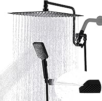 Vista 13 de Cabezal de ducha de alta presión de 10 pulgadas con combo de mano, brazo de extensión de 12 pulgadas de altura ajustable, potente cabezal de ducha
