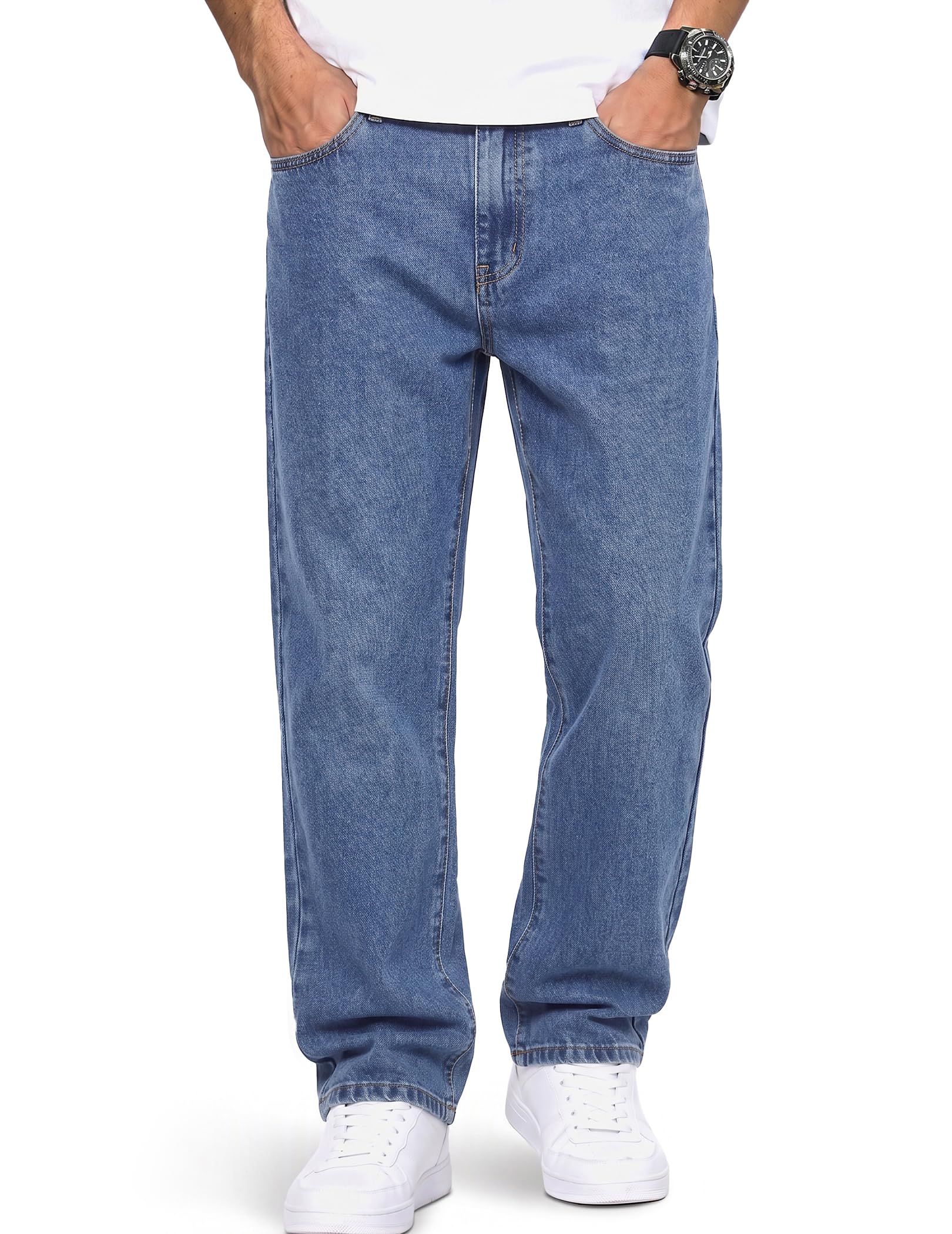 COOFANDY Mens Jeans Relaxed Fit Straight Leg Cotton Denim Work Jeans | Rigid Denim, Non-Stretch, Durable, 5-Pockets,Zip Fly, Mid Rise, Lightweight