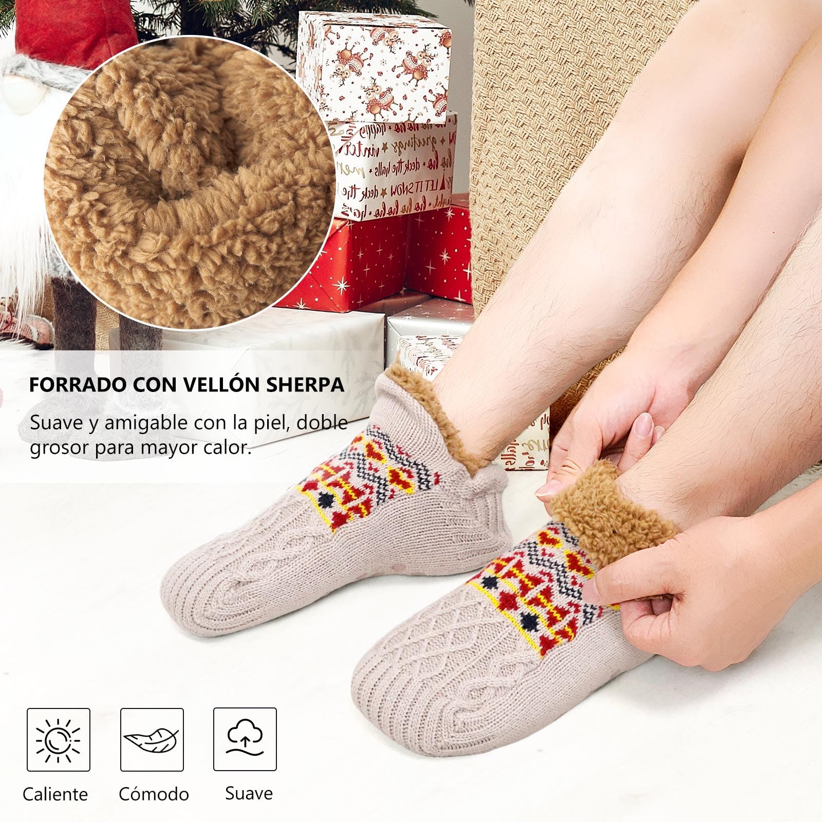 Calcetines Antideslizantes Invierno para Hombre: Calcetín Andar por Casa Zapatillas con Forro Polar Térmicos Suave Mullidos Cálidos Gruesos Cómodos Regalo Navidad 1 Pares EU 39-42 43-46