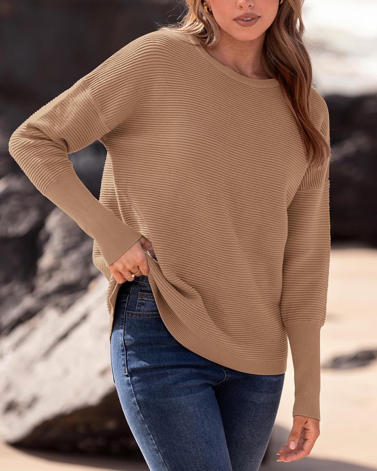 BTFBM Fall Sweaters for Women 2025 Casual Long Sleeve Sweater Striped Loose Fit Pullover Tops - Image 5