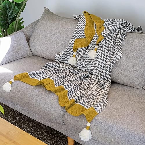 Miniatura 5 de Manta gris, moderna manta a rayas con borlas, manta tejida suave bohemia para sofá, cama y sala de estar, para todas las estaciones (47.5 x 60