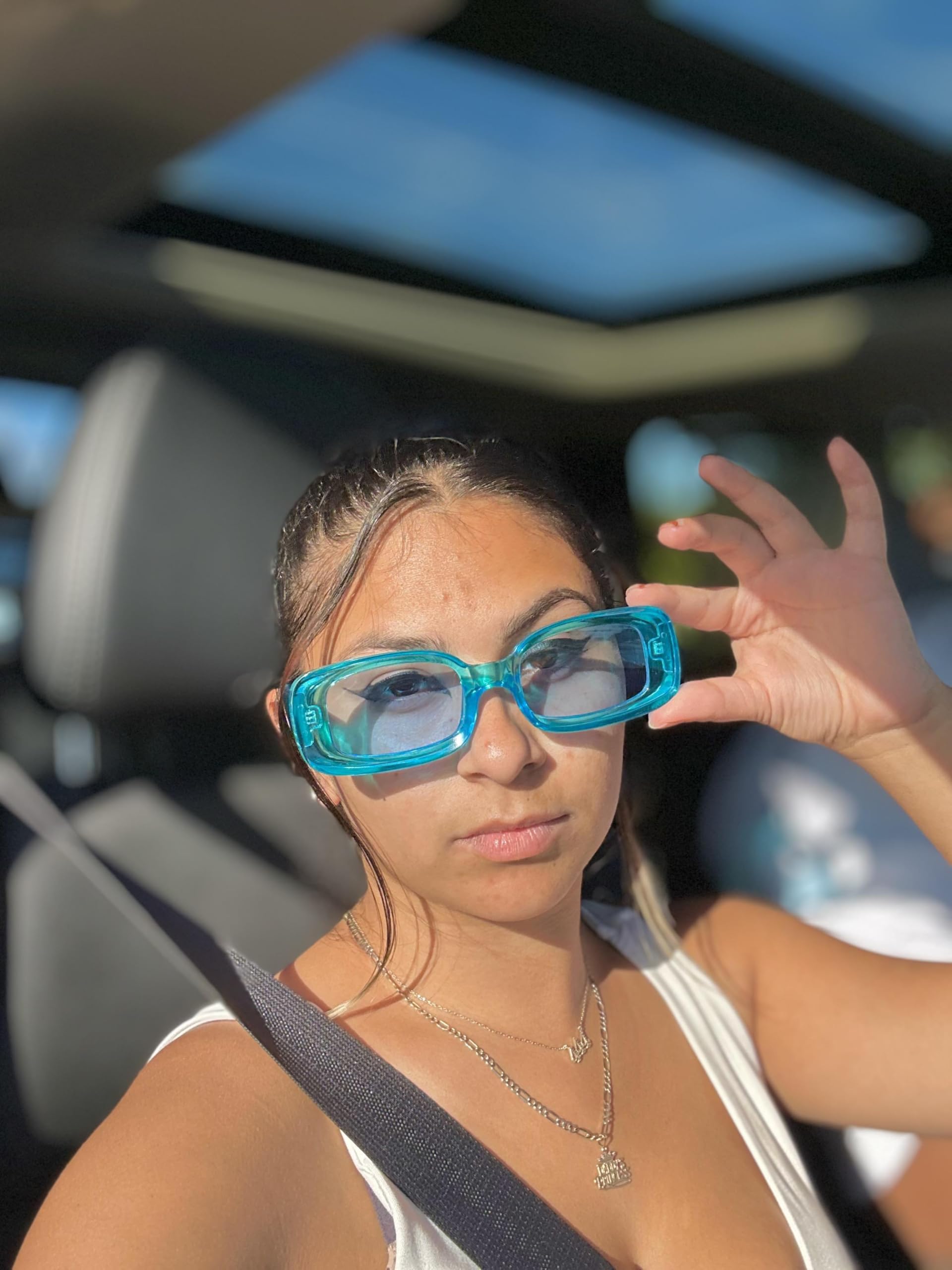 FEISEDY Retro Thick Rectangle Sunglasses Retro 90s Small Chunky Square Women Men B2307