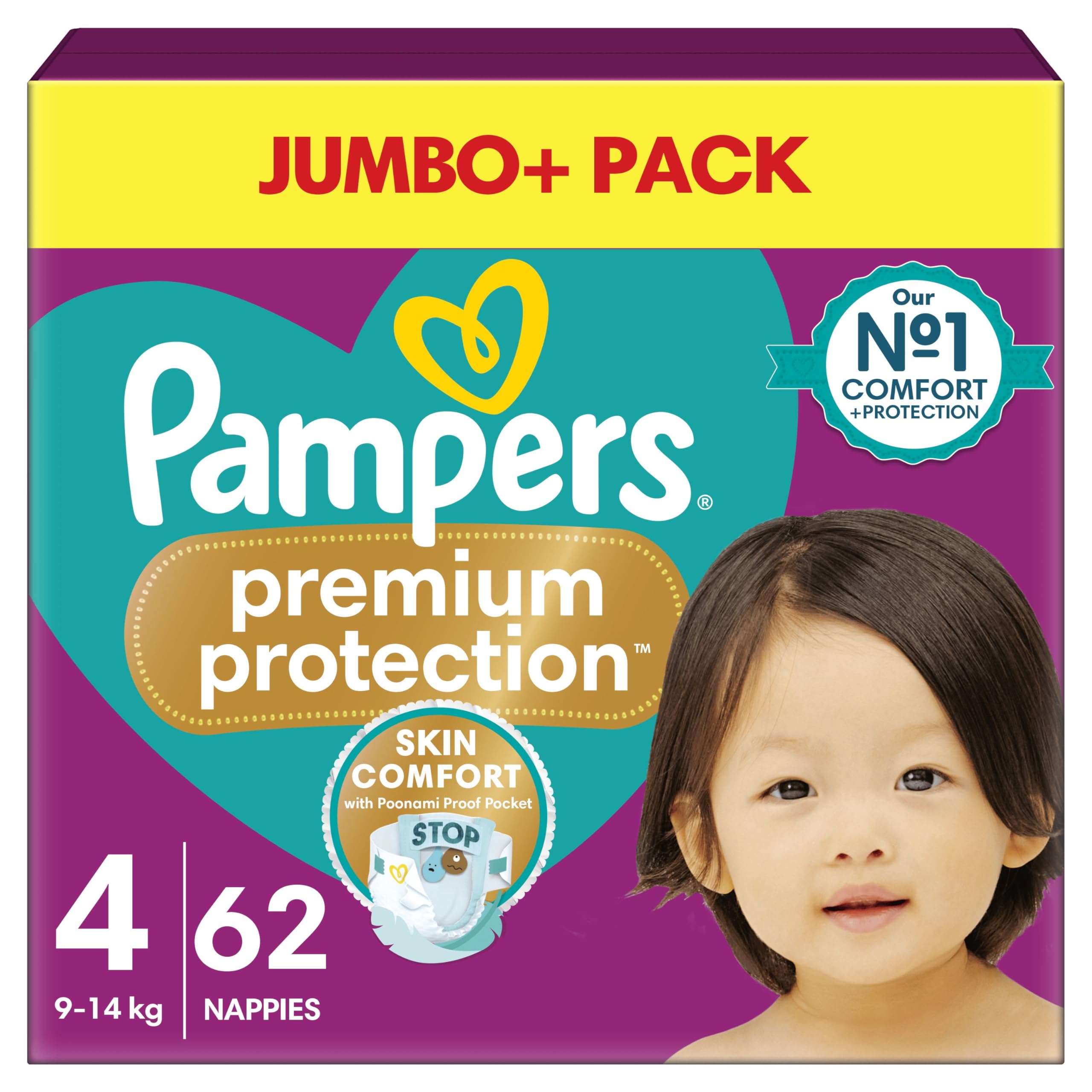 Pampers Red Premium Protection Nappies Size 4 62 Pack Jumbo+ Pack