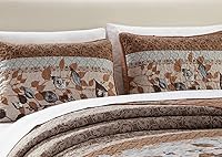 Vista 2 de Luxury Home Collection - Juego de colcha reversible acolchada con estampado floral, hojas color gris pardo, beige, marrón, azul claro, óxido
