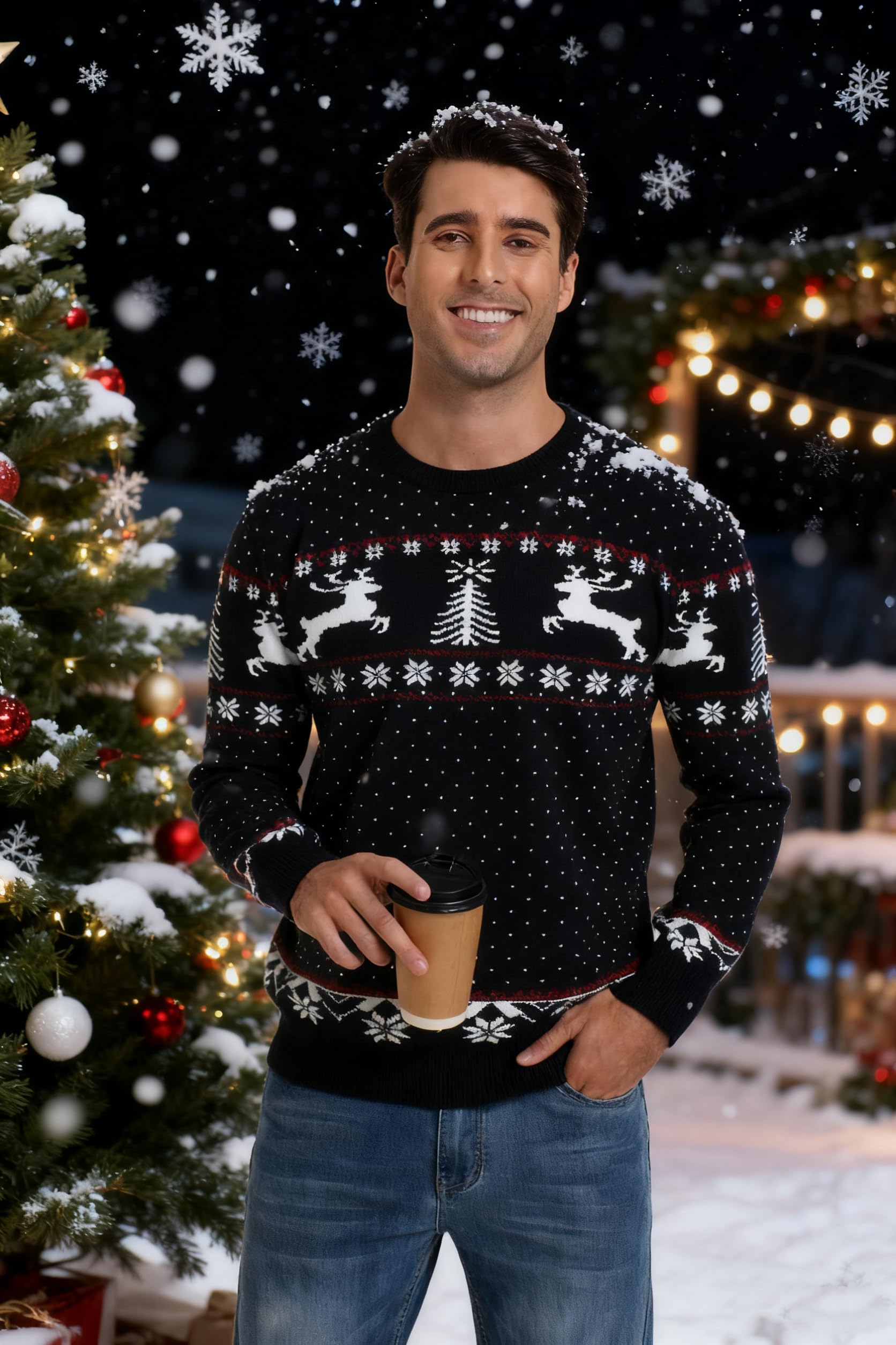 Maglione Donna Natalizio Collo Rotondo Maglione per Natale Pullover Invernale