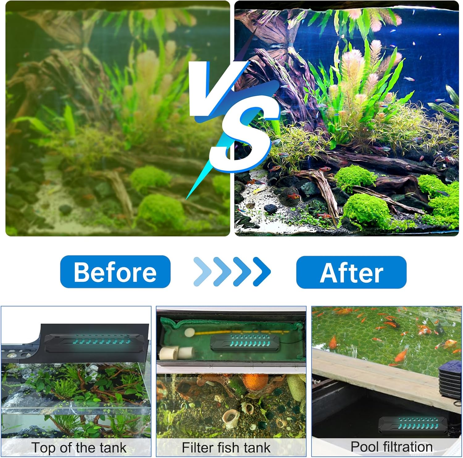 Aquarium Clean Light，15W&18W&22W Submersible Light with Timer,Double Tube Aquarium Water Clean Green Clear Waterproof Clean Lamp for Pond,Swimming Pool (18W)