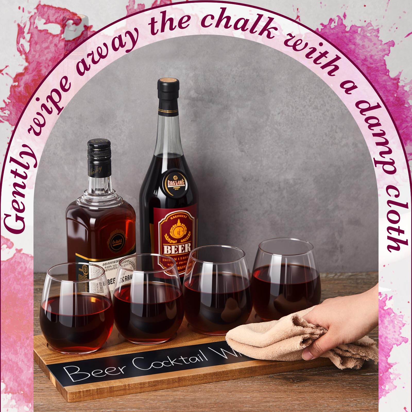 Marsui Set da 7 pezzi per degustazione di vino, include 1 tavola da whisky in legno, 4 bicchieri da volo, 2 gessetti in pietra ollare per birra, cocktail, caffè, forniture per feste di degustazione di