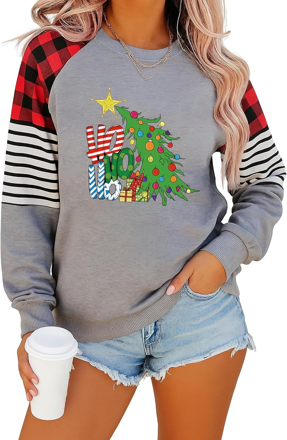 Merry Christmas Shirts for Women Buffalo Plaid Christmas Sweatshirts