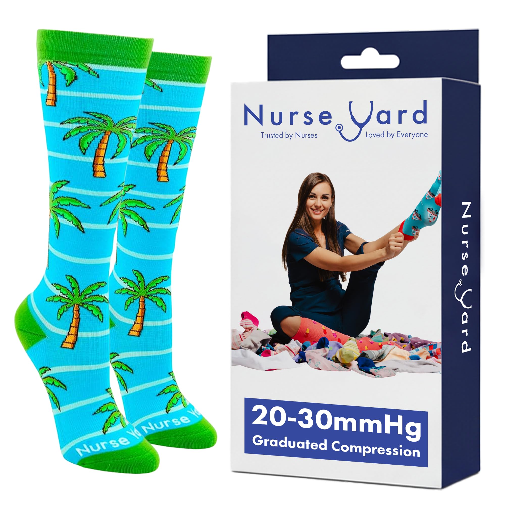 Nurse Yard Compression Socks for Nurses - Women &amp; Men - 20-30mmHg Graduated Compression, For Medical Staff, Athletes - 1 Pair