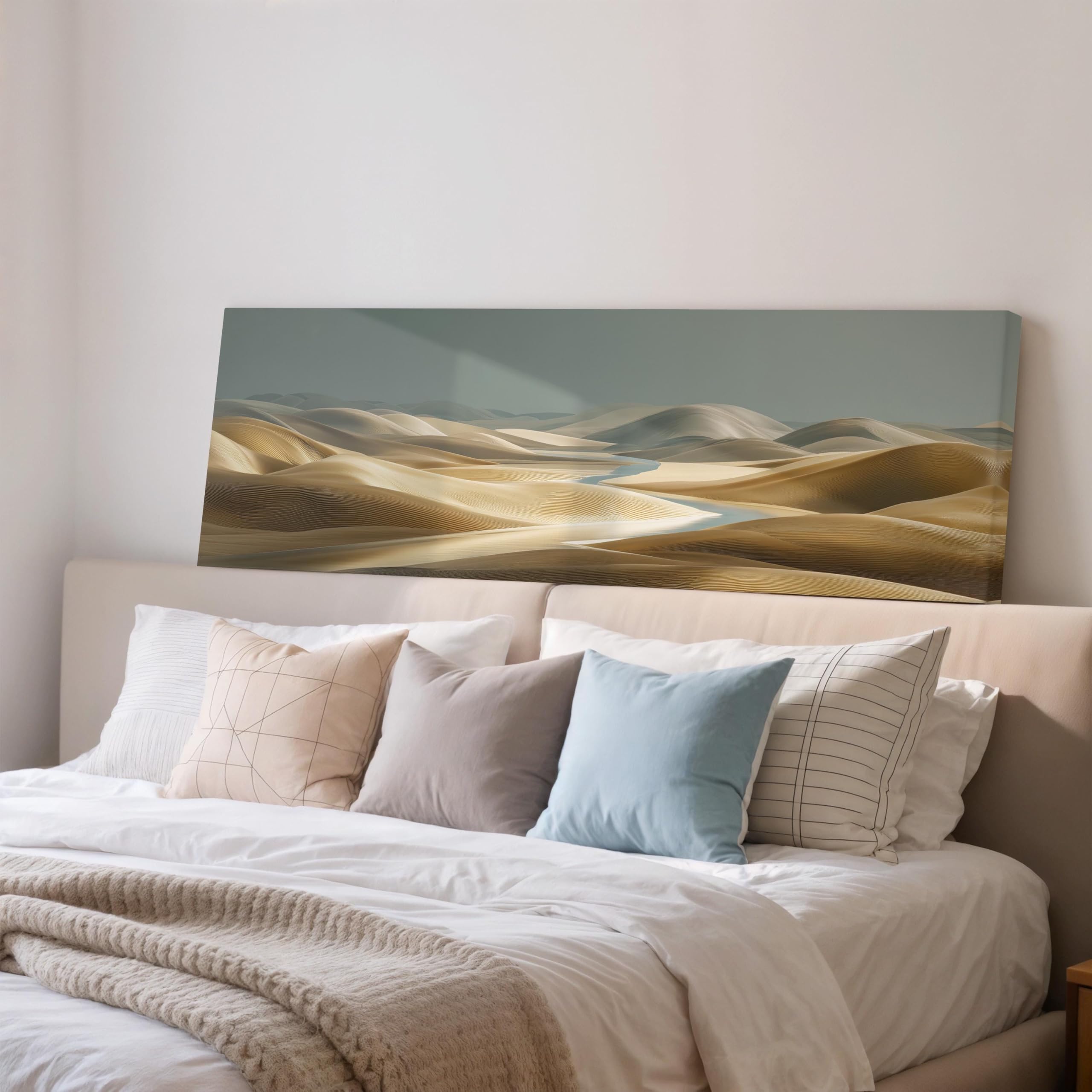 YUSUZHU Desert Landscape Wall Art, Wide Panoramic Canvas, Neutral Earth Tone Sand Dunes, Japandi Decor, Above Bed Zen Art Print(30x90cm/Frameless)