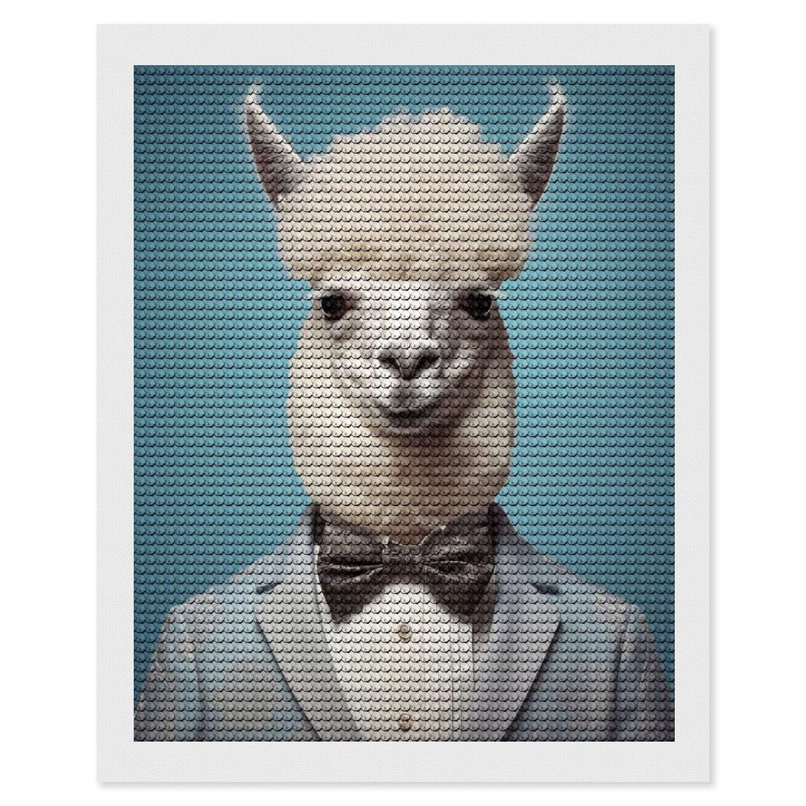 Junmoney Alpaca in A Suit Diamond Painting Set 16"x20", Sparkling Round Gems, Decorate Your Room, Fun Craft Experience, Modern Decor