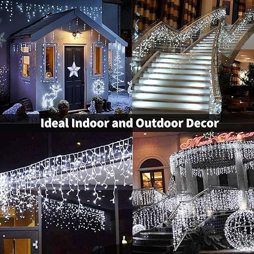 Miniatura 2 de TuoPuLife Luces LED de carámbano para exteriores, 32.8 pies, 400 luces LED de Navidad con temporizador, impermeables, conectables, cortina de