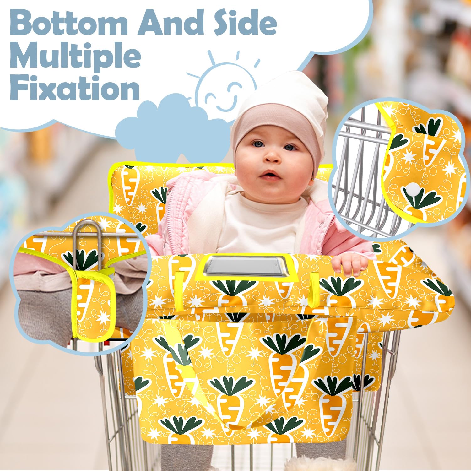 Shopping Cart Cover for Baby Girl Boy 2-in-1 High Chair Water Resistant High Chair Cover Yellow Carrots Gender Neutral Cart Cover for Babies Padded Grocery Cart Cover for Baby