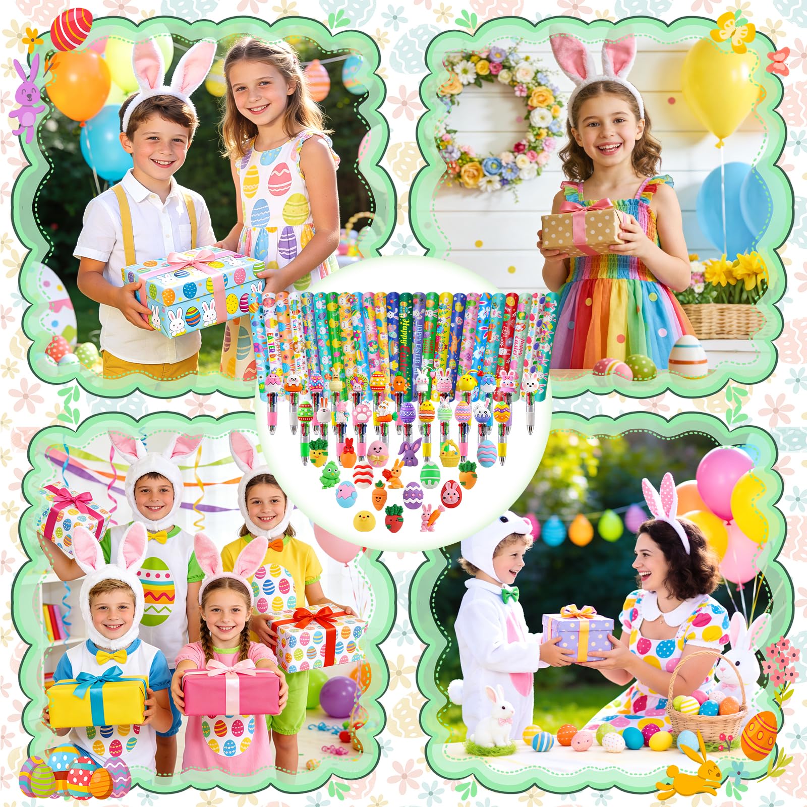 72 PCS Easter Classroom Gift Set with 24 Multi-Color Cute Pens and Mochi Squishy,Bulk Easter Day Gifts for Classroom Prizes Goodie Bag Stuffers Party Favors Supplies.